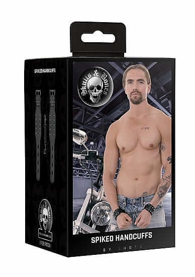 SHOTS AMERICA OUCH! SKULLS & BONES HANDCUFFS W/ SPIKES BLACK at $21.99