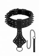 SHOTS AMERICA Ouch! Skulls and Bones Neck Chain with Spikes and Leash Black at $35.99