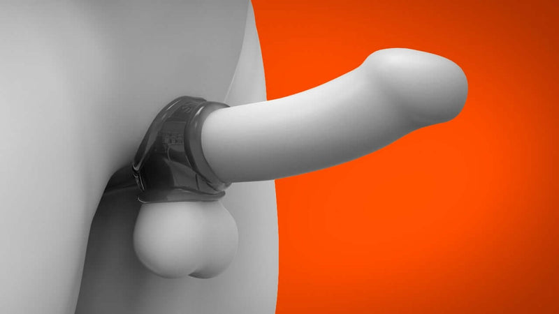 Oxballs Cocksling 2 Smoke erection-enhancing cock ring worn on a male model for maximum pleasure and support