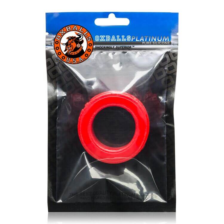Pig Ring Comfort Cock Ring Red by Oxballs in packaging made from pure platinum cure silicone for ultimate comfort and enhancement