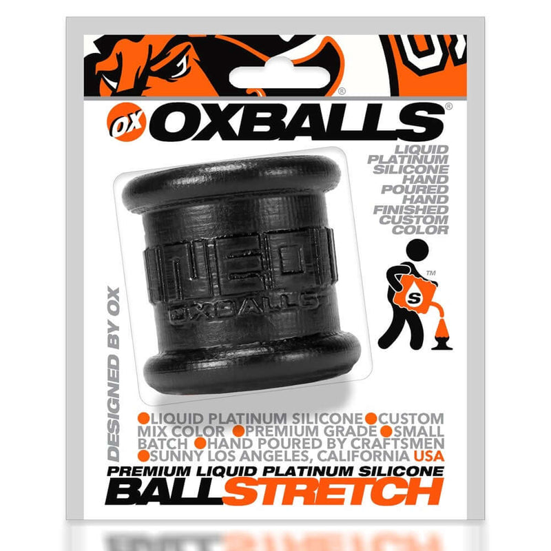 Oxballs Neo Ball Stretchers in packaging, made from Pure Platinum Silicone for comfort and performance, tall style for enhanced pleasure.