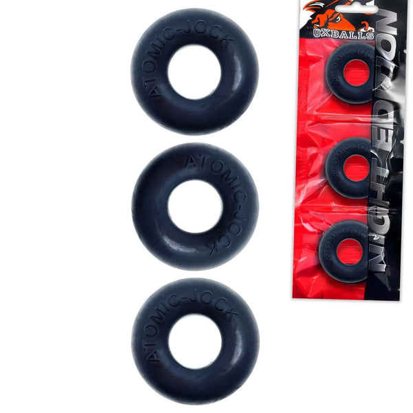 Ringer 3 Pack Cock Rings in Night Black by Oxballs - Stretchy Silicone Bands for Enhanced Intimacy
