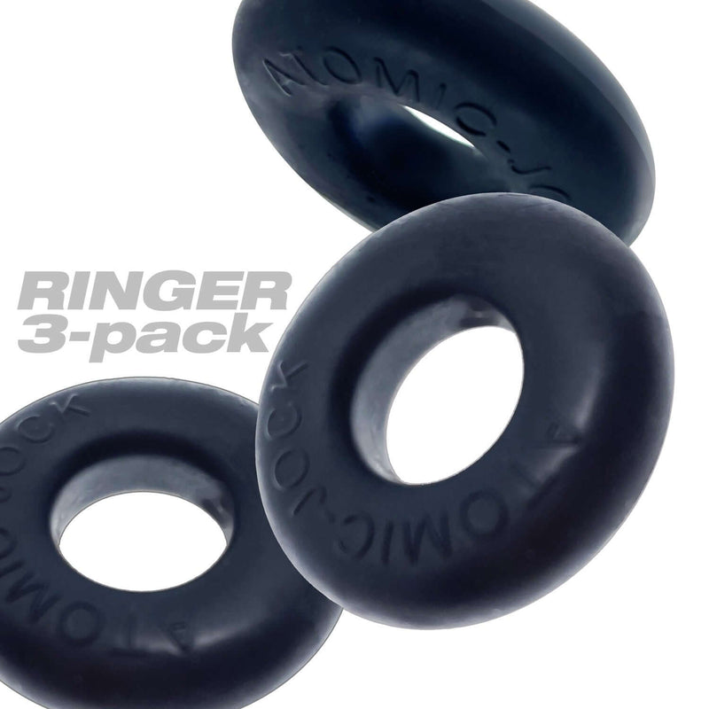 Night Black Oxballs Ringer 3-Pack Cock Rings with Stretchy Soft Jelly and Silicone Blend