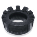 Black Cock Lugged Ring by Oxballs made from pure silicone with rubbery nubs, enhancing bulge and airflow for comfortable and stretchy wear