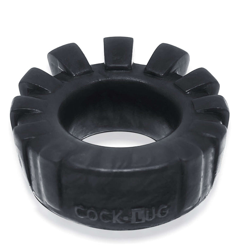 Black Cock Lugged Ring by Oxballs made from pure silicone with rubbery nubs, enhancing bulge and airflow for comfortable and stretchy wear