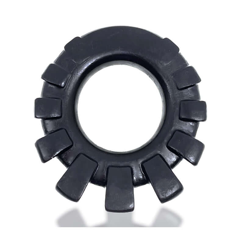 Oxballs Cock Lug plush stretchy black silicone cock ring with lugs for enhanced bulge and airflow during sexual play.