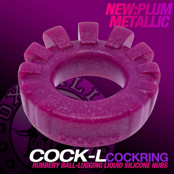 Oxballs Cock Lug Lugged Cock Ring in Plum Metallic Silicone for Enhanced Bulge and Comfort