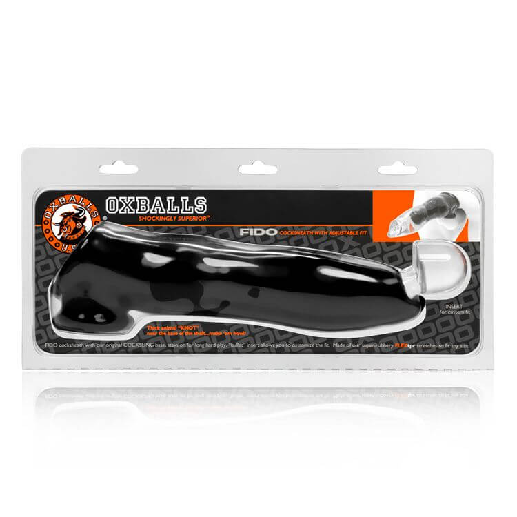 Oxballs Fido Black TPR Animal Knot Style Cock Sheath in Packaging