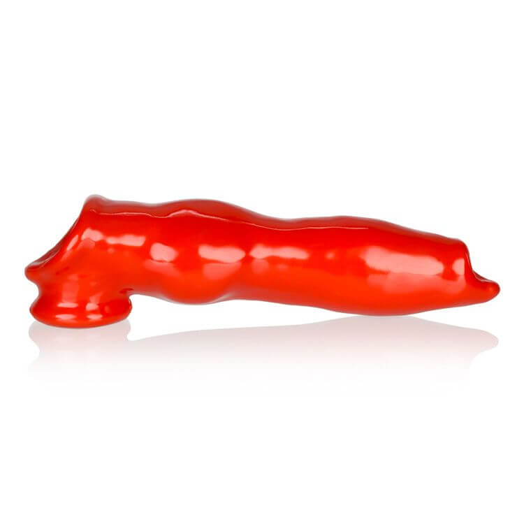 Red Fido Animal Knot Style Cock Sheath by Oxballs, made of Flex-TPR, with a thick knot in the middle and slick glossy surface for smooth entry.