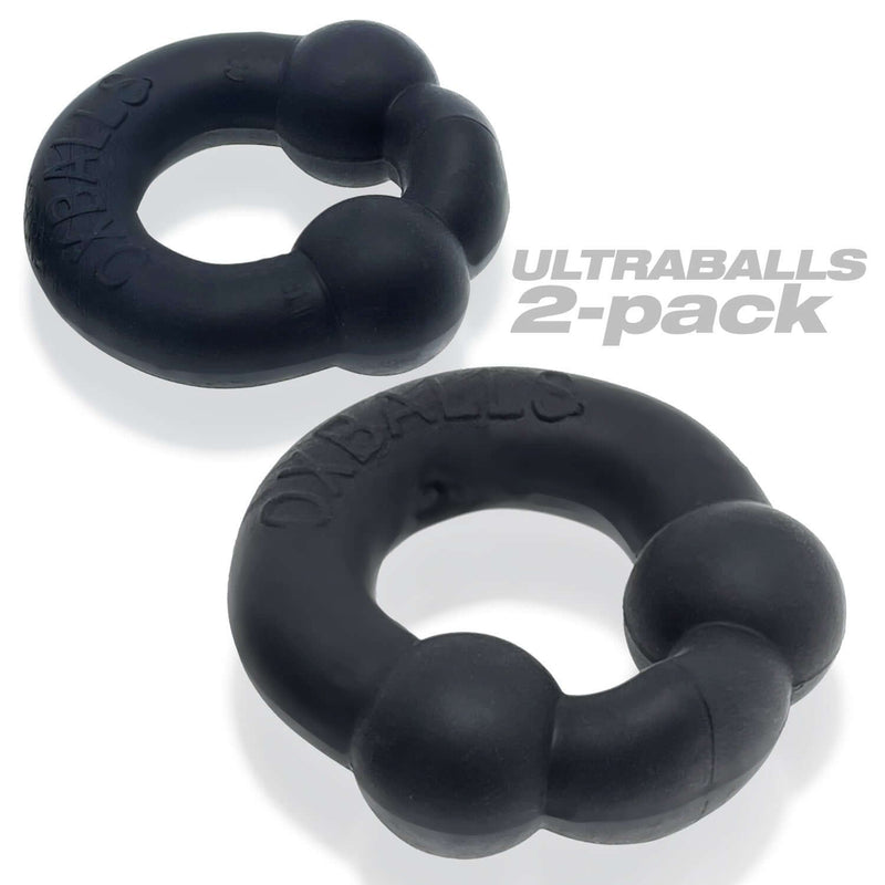 Ultra Balls 2 Pack Cock Rings Night Edition in black by Oxballs, soft stretchy rings with velvety silicone finish for enhanced pleasure.