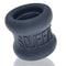 Soft and stretchy hourglass-shaped Oxballs Squeeze ball stretcher in black, made from super soft FlexTPR for comfortable wear.