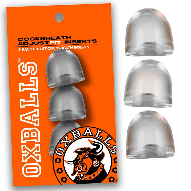 Oxballs Adjust Fit Inserts 3-Pack, clear Flex TPR for custom comfort, display packaging and individual inserts.