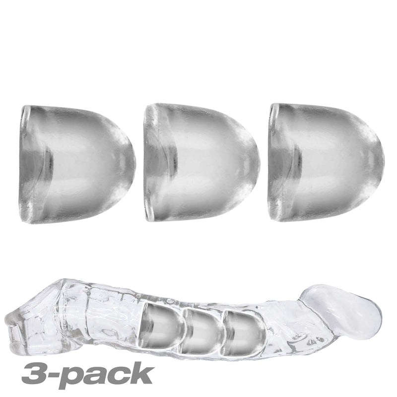 Oxballs Adjust Fit Inserts 3-Pack shown in clear Flex TPR for customized comfort and perfect fit enhancement.