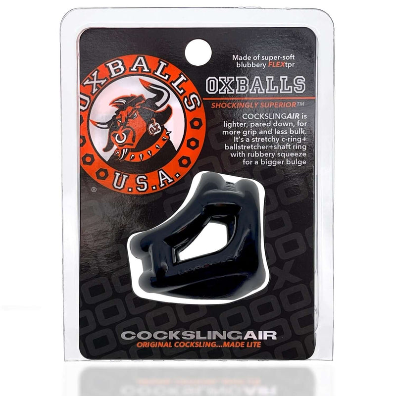 Oxballs Cocksling Air Sling - Black, Stretchy FlexTPR Thermoplastic Rubber, Bulge-Enhancing Design in Retail Packaging
