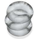 Oxballs Fat Willy 3 Pack Clear non-roll grippy rings for enhanced pleasure stacked vertically.