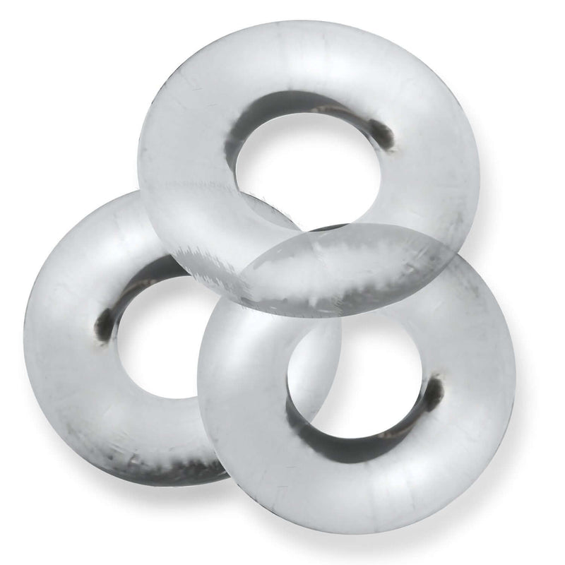 Oxballs Fat Willy 3 Pack Clear grippy rings for enhanced pleasure and versatility as cock rings, ball rings, or shaft rings.