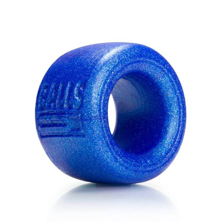 Balls-T Small Ball Stretcher Atomic Jock from Oxballs in blue silicone with optimal grip and stretch for comfortable ball stretching.