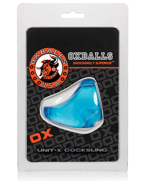 Unit X Cock Sling in Ice Blue by Oxballs in packaging