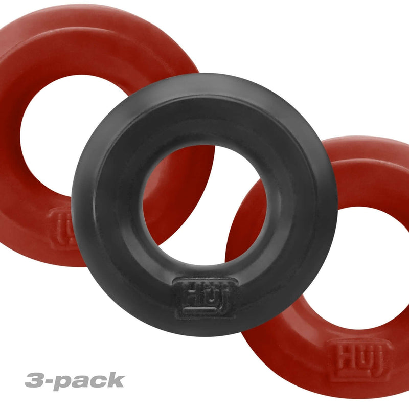 Hunky Junk HUJ C-Ring 3 Pack in Cherry Red and Tar - Optimal Design for Comfort and Performance