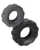 Oxballs Hunky Junk COG 2 Size Cock Rings in black, displaying knurled grip surface texture - includes 1 small and 1 large ring for versatile use
