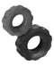 Oxballs Hunky Junk COG 2 Size Cock Rings in black, displaying knurled grip surface texture - includes 1 small and 1 large ring for versatile use