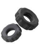 Oxballs Hunky Junk COG 2 Size Cock Rings - Small and Large Rubber Rings with Knurled Grip Surface in Dark Color