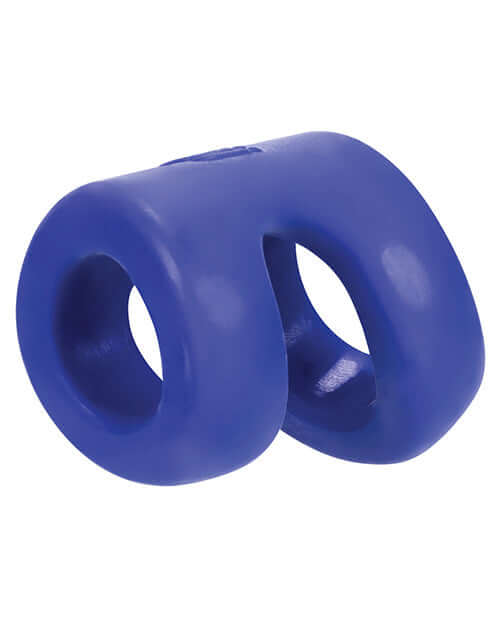 Hunky Junk Connect Cock Ball Tugger in blue from Oxballs, designed for long-lasting comfort and enhanced pleasure during use.