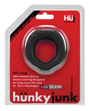 Hunkyjunk Fit Ergo C-Ring in black packaging by Oxballs, ultra-stretch silicone cock and ball ring for comfortable and secure fit