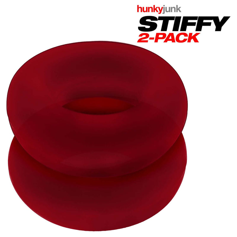 Oxballs Stiffy 2-Pack C-Rings in Cherry Ice, grippy silicone cock rings for enhanced play and a snug fit, by Hunkyjunk