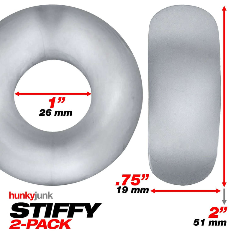 Oxballs Stiffy 2-Pack C-Rings dimensions and size specifications in inches and millimeters