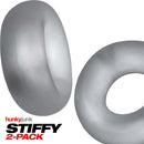 Oxballs Stiffy 2-Pack Silicone C-Rings by Hunkyjunk in silver, providing firm grip and comfort for enhanced performance.