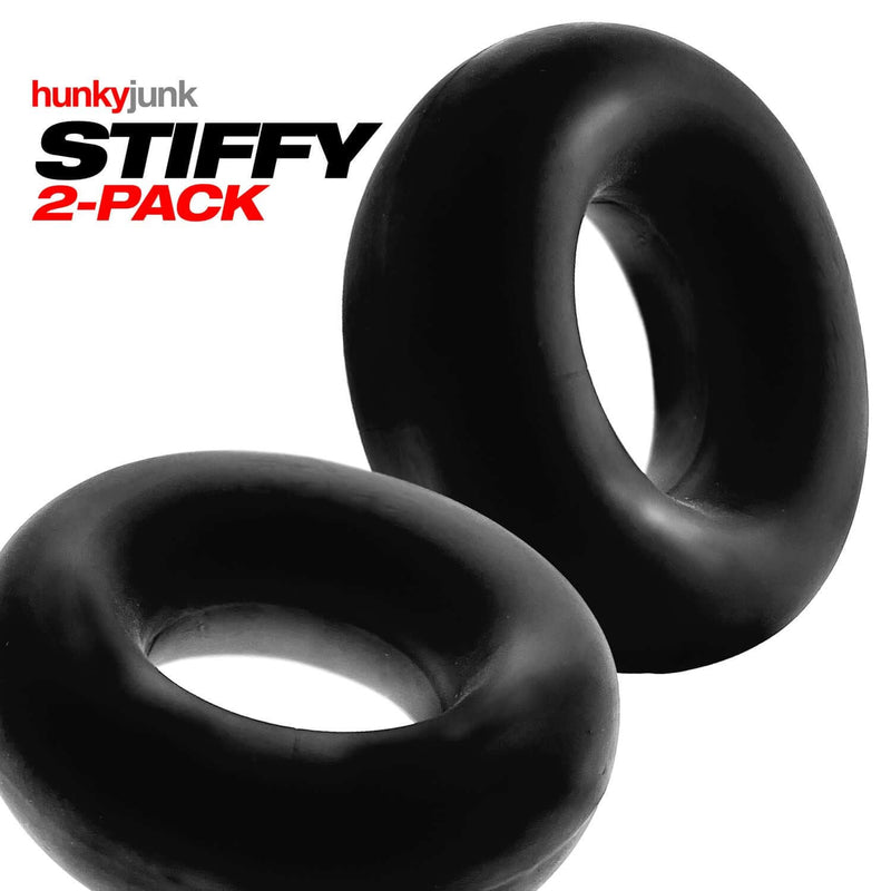 Stiffy 2 Pack C-Rings Tar Ice by Hunkyjunk, Oxballs silicone cock rings for firm grip and non-roll design