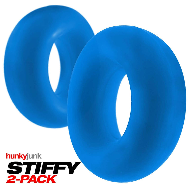 Stiffy 2 Pack C-Rings Teal Ice Pool Blue from Oxballs by Hunkyjunk, designed for a firm grip without rolling or pinching.