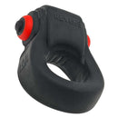Hunky Junk Revring Tarr Ice vibrating cock ring by Oxballs, black and red rubbery stretch with mid-size buzz vibe bullet for snug fit and longer play