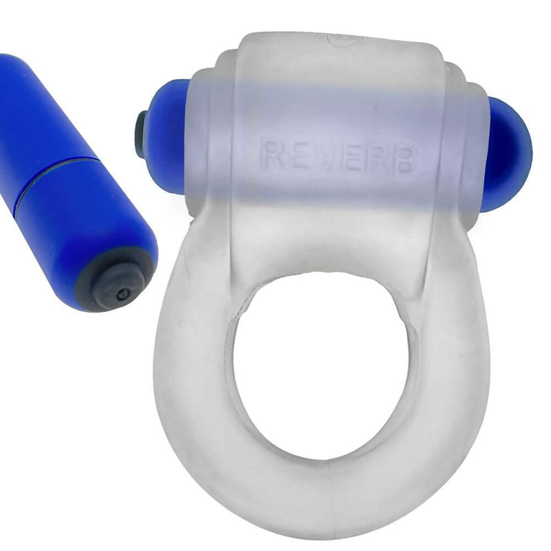 Clear Ice vibrating cock ring by Oxballs with blue bullet vibe for enhanced pleasure and longer play.