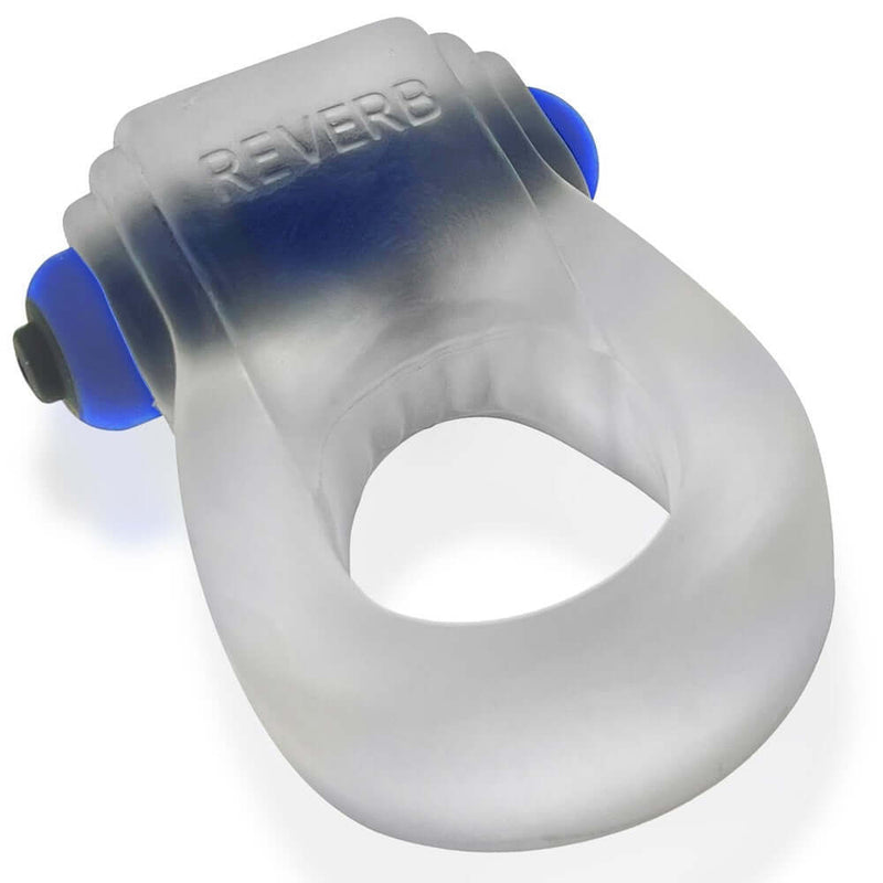Hunky Junk Revring Clear Ice vibrating cock ring rubbery stretch by Oxballs with mid-size buzz vibe and velvet smooth finish