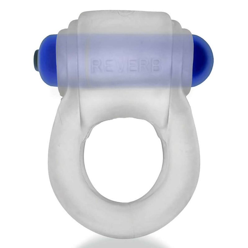 Hunky Junk Revring Clear Ice vibrating cock ring with blue bullet from Oxballs