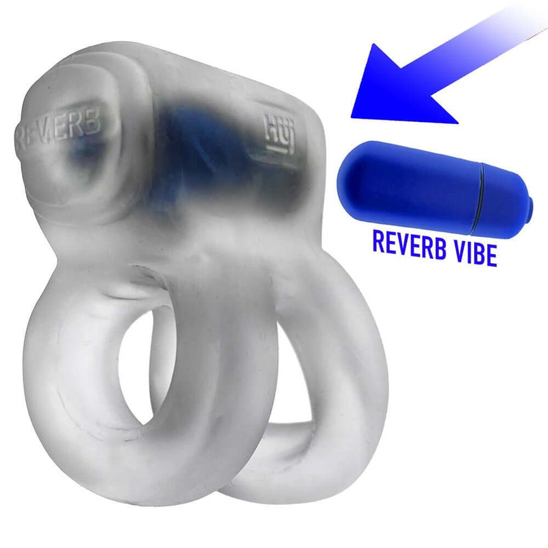 Hunky Junk Revhammer Clear Ice Vibrating Cock Ring from Oxballs with reverb vibe illustrated