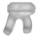 Hunky Junk Revhammer Clear Ice Vibrating Cock Ring from Oxballs - clear rubbery shaft ring with vibe and nub for enhanced stimulation.