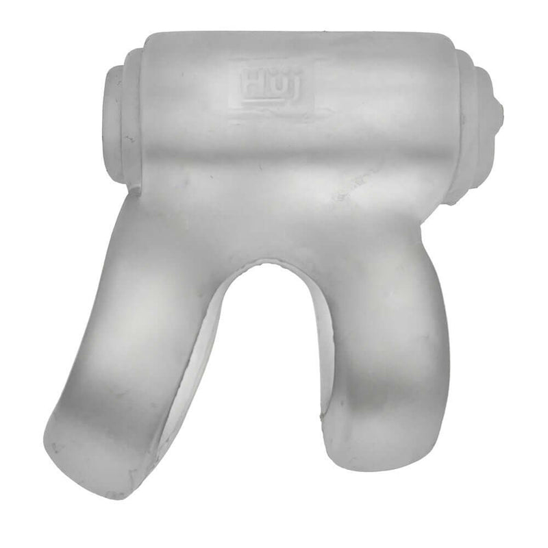 Hunky Junk Revhammer Clear Ice Vibrating Cock Ring from Oxballs - clear rubbery shaft ring with vibe and nub for enhanced stimulation.