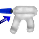 Hunky Junk Revhammer Clear Ice Vibrating Cock Ring with reverb vibe and blue vibrator from Oxballs