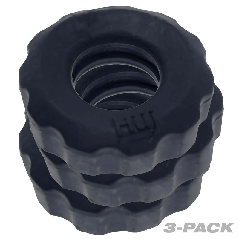 Super HUJ 3 Pack Cock Rings Tar Ice from Oxballs with matte velvet finish and Flex TPR, triple pack for bigger bulge and stiffer play.