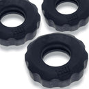 Super HUJ 3 Pack Cock Rings Tar Ice by Oxballs in black, featuring a no-roll inner ring design and matte velvet silicone finish.