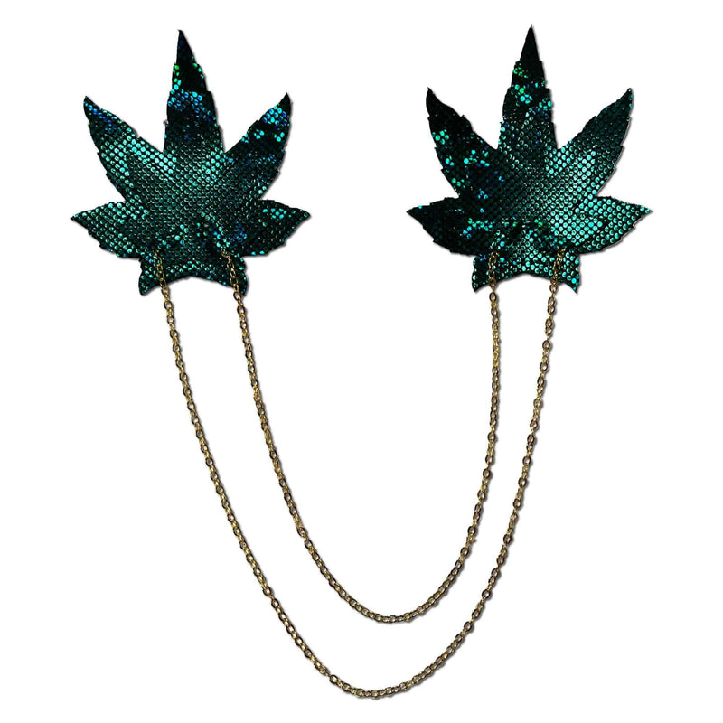Shattered Glass Disco Ball Weed with Gold Chain Nipple Pasties from Pastease.