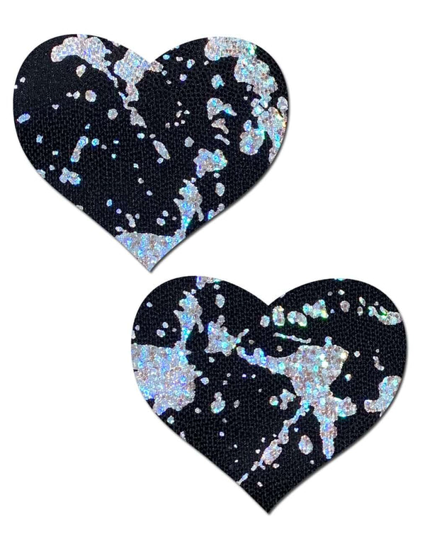 Pastease Pastease Splatter Holographic Heart Black/Silver Pasties at $8.99