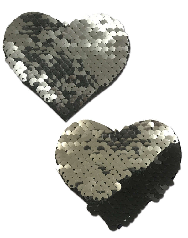 Pastease Pastease Silver and Black Color Changing Sequins Hearts Pasties at $7.99