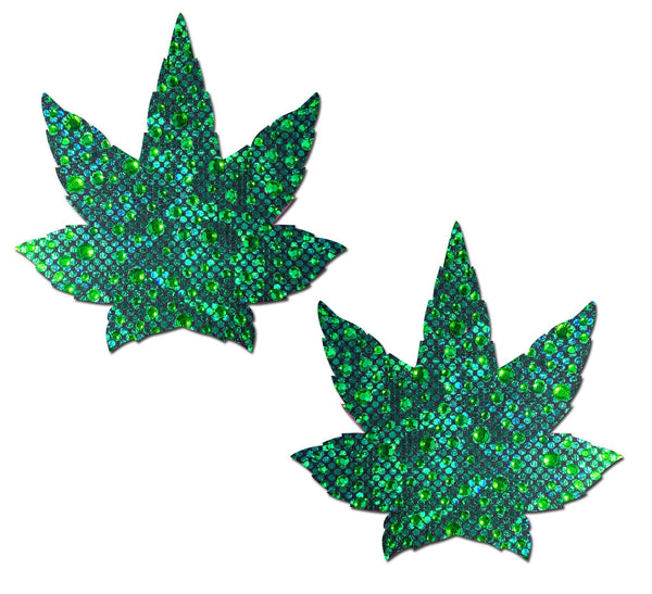 Pastease Pastease Indica Pot Leaf Crystal Green Weed Nipple Pasties at $17.99