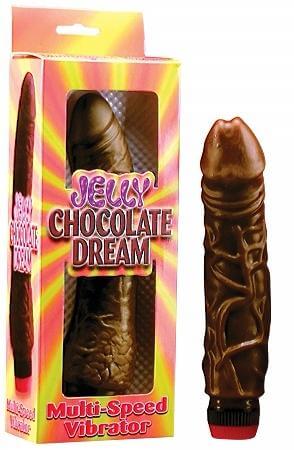 Jelly Chocolate Dream Vibrator #02 with box, multi-speed vibrator in chocolate color with lifelike design, flexible and satisfying.