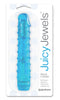 Juicy Jewels Aqua Crystal Blue Vibrator in packaging, multi-speed, waterproof, flexible shaft, phthalate-free, Pipedream brand.