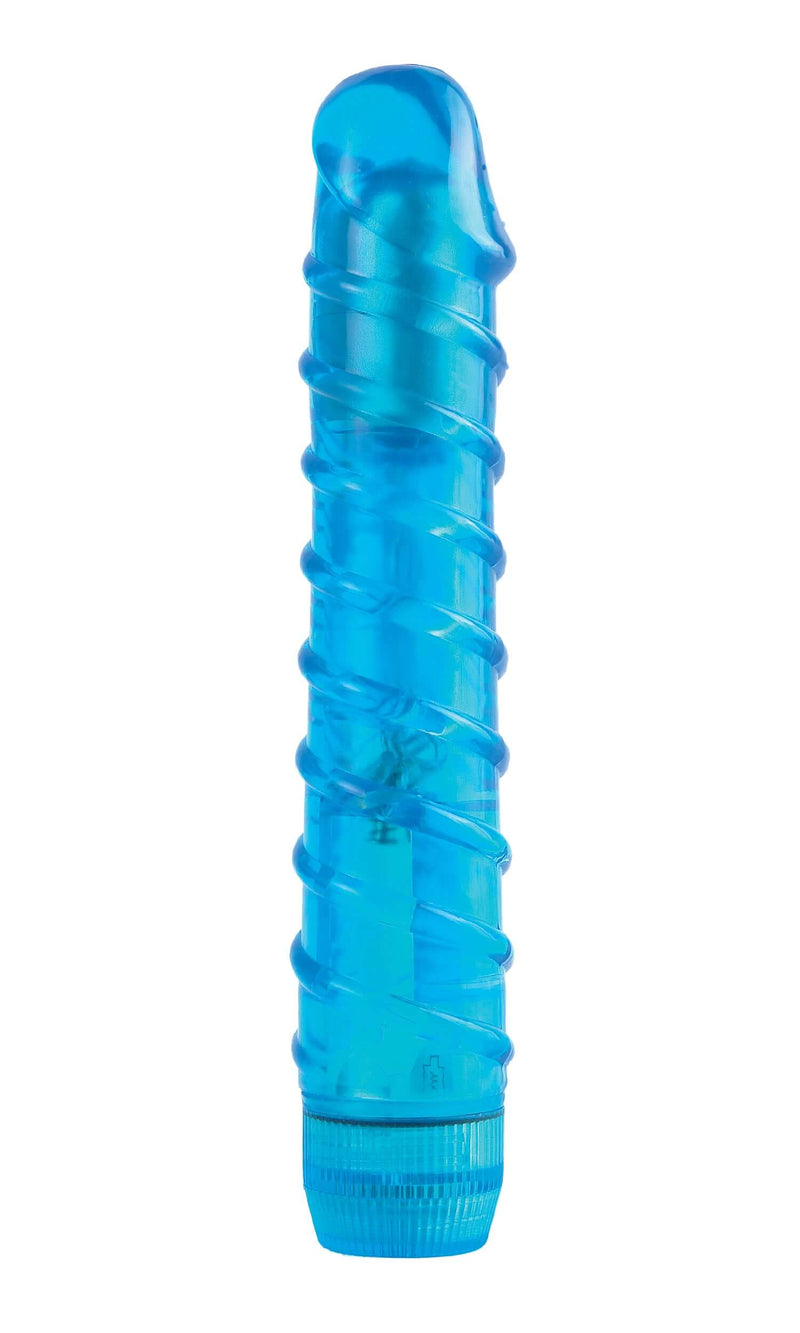 Juicy Jewels Aqua Crystal Blue Vibrator - phthalate-free jelly, thrilling sensations, waterproof, easy cleanup with toy cleaner and warm water